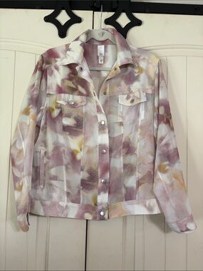 Wynne Layers Womens Floral Watercolor Button-Down Sheer Top Jacket Size M